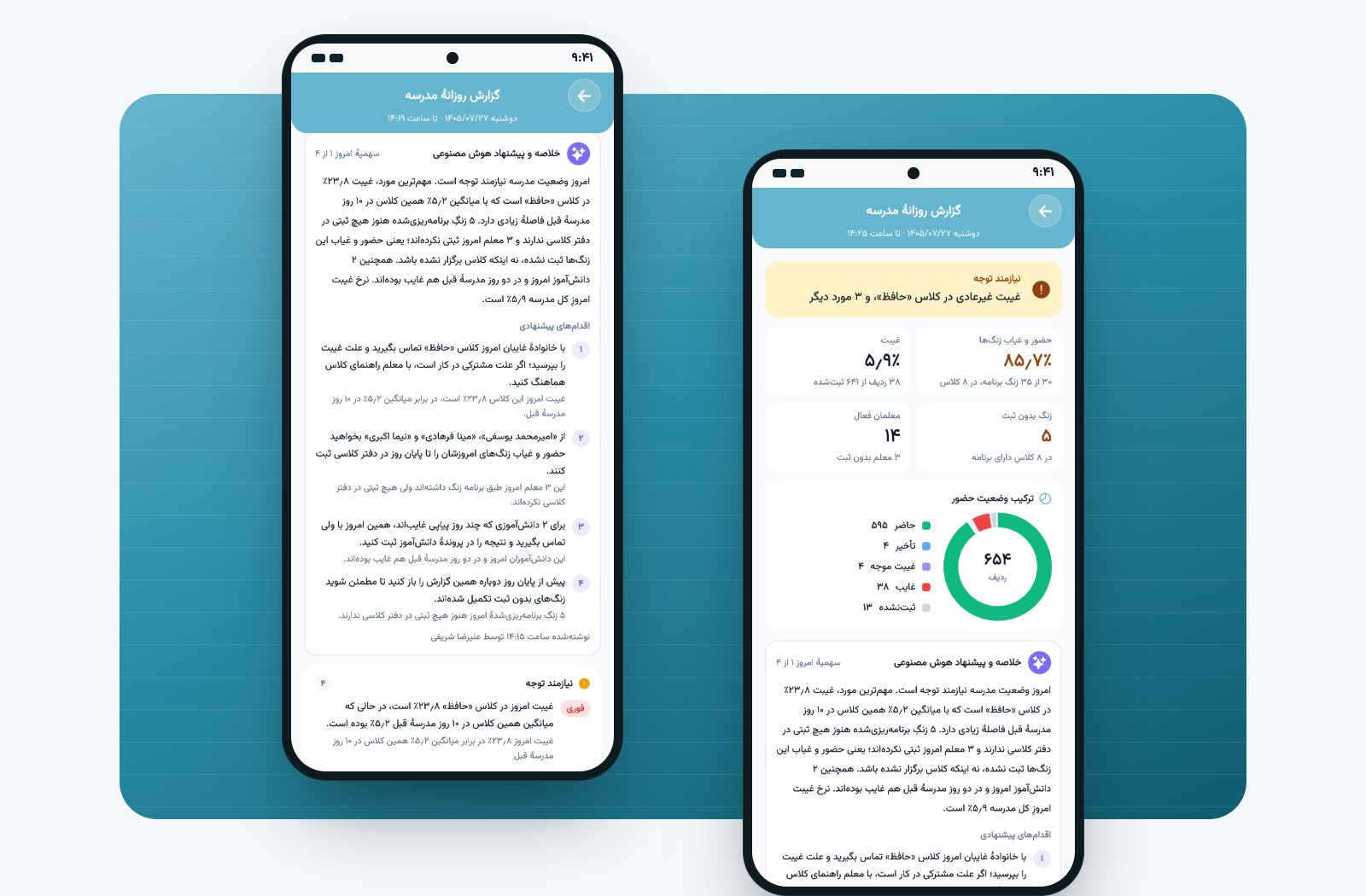 گزارش روزانه‌ی مدرسه و خلاصه‌ی هوش مصنوعی در اپلیکیشن مدیر